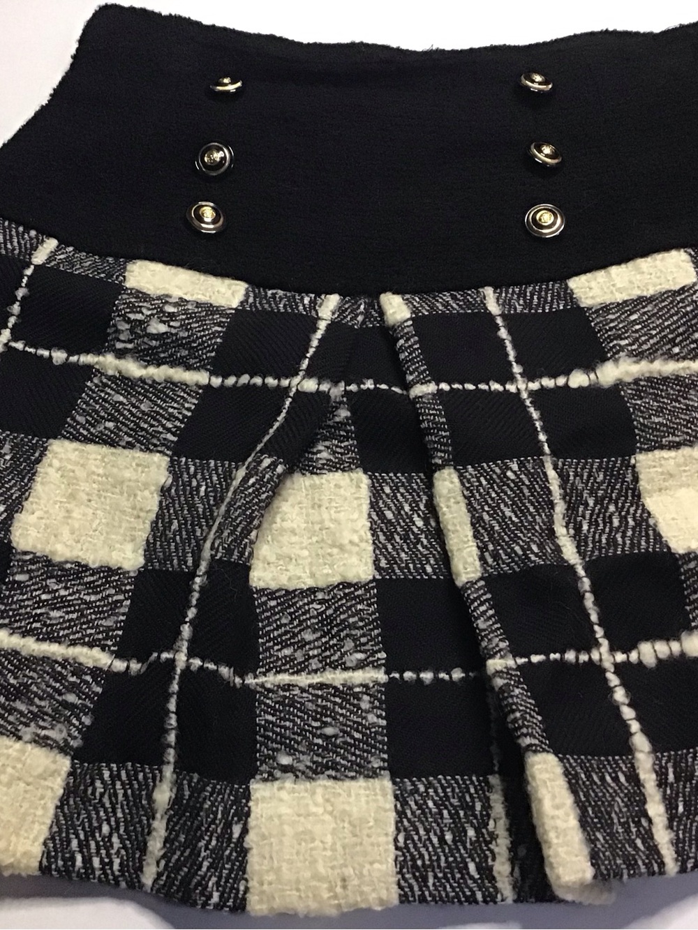 Vintage french Sandro Black and Cream check Skirt with Button Waist